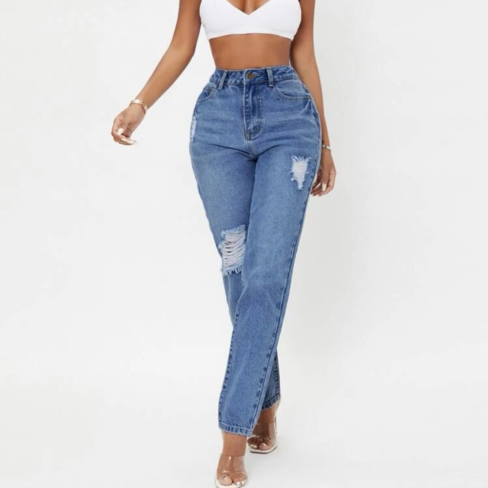NEW High Rise Ripped Straight Leg Jeans - Picture 2 of 6